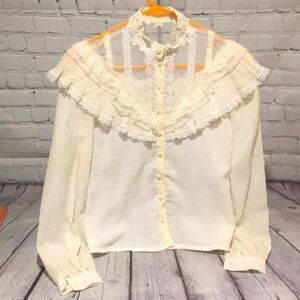 Jessica Gunnie’s Victorian Cream Lace Pearl Detail Blouse